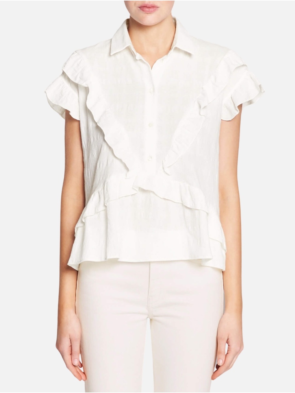 IRO Andrija Ruffle-Trim Button Front Blouse in White